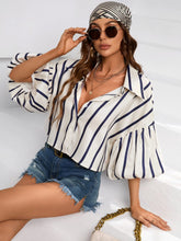 Striped Print Lantern Sleeve Shirt